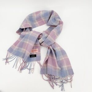 McKennas Main Street Purple Pink Cream Wool Scarf with Fringe 12 x 66 Ireland